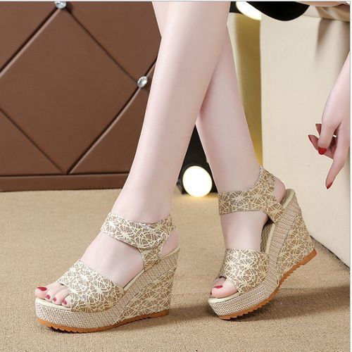 Women Soft Wedge Lady Open Toe Low Heel Sandals-Rice White