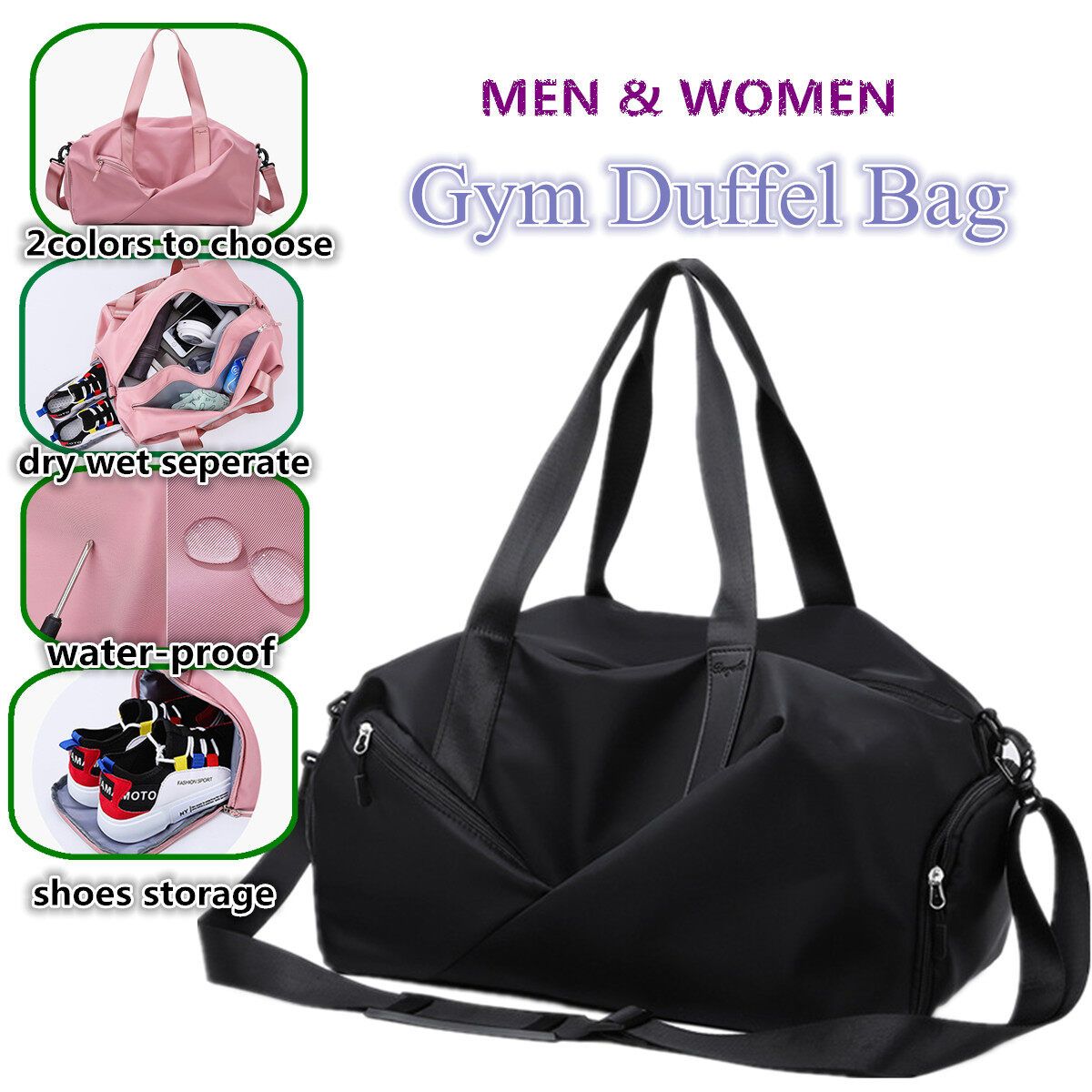 New Women Sport Gym Yoga Bag Duffle Fitness Travel Shoulder Tote Handbag Luggage Large Black