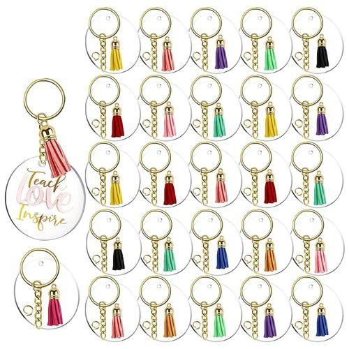 120Pcs Acrylic Keychain Blanks Tassels Clear Circle Blanks