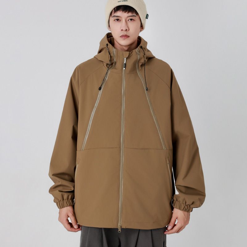 2023 Autumn New Unisex Jacket Men's Hooded Loose Tide  Tooling Waterproof Jacket Yellow