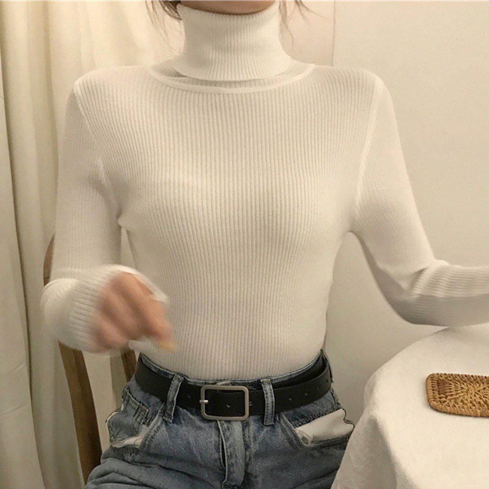 Fashion Women Autumn Winter Knitted Sweater Ribbed Long