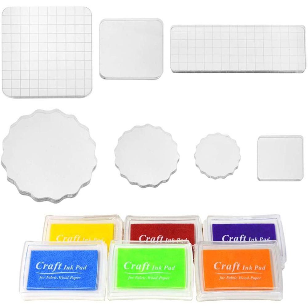 13 Pcs Acrylic Stamp Blocks Tools Set, Including Clear