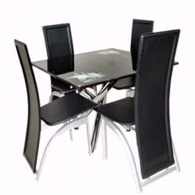 Square Dining Table Set - Black