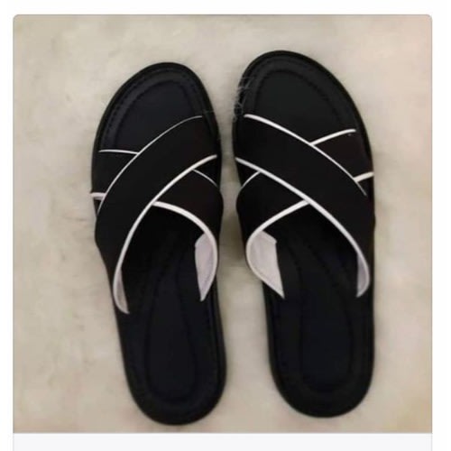 Men's Crossed Black & White Slippers