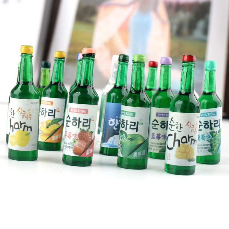 16 Dollhouse Miniature Korea Fruit Soju Wine Bottle Model