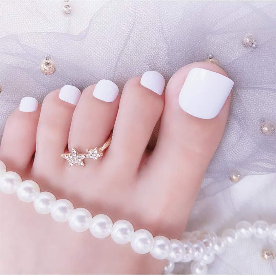 24Pcs White Glossy Press On Toe Nails + Glue