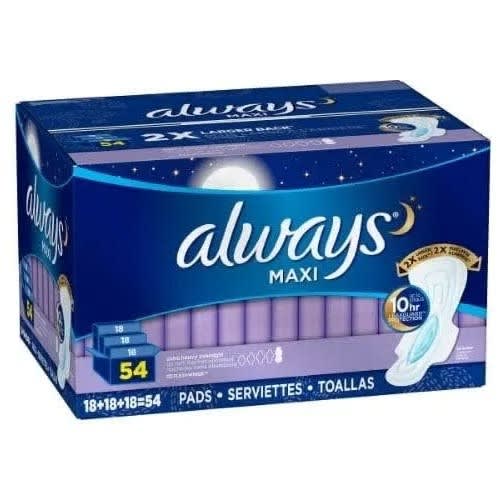 Always Extra-heavy Overnight Maxi Pads With Flexi-wings - 54 Count