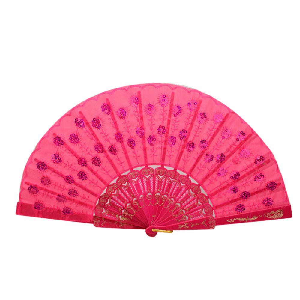 Pattern Fan Folding Color Silk Flower For Fan Dance Held Bone Lace Hand Spanish L0730 Sequin Party Wedding
