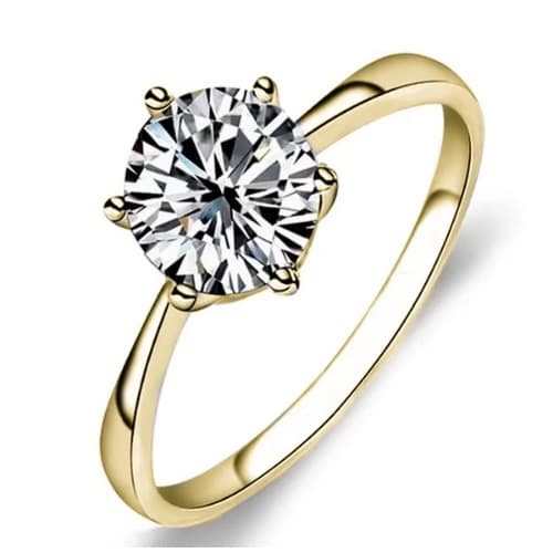 Resizable Six Claw Yellow Gold Color Austria Crystal Engagement - wedding Ring