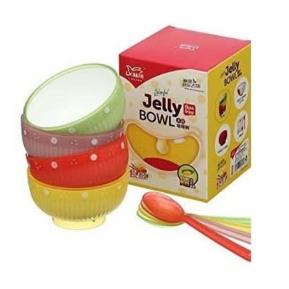 Colourful Jelly Bowls With 4 Pieces Plastic Spoons