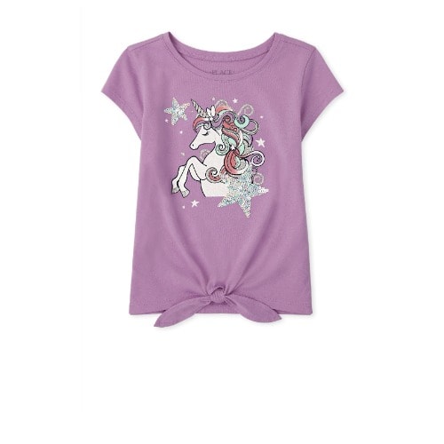 Girls Glittering Shimmer Unicorn Sequin Star Top- - Lilac