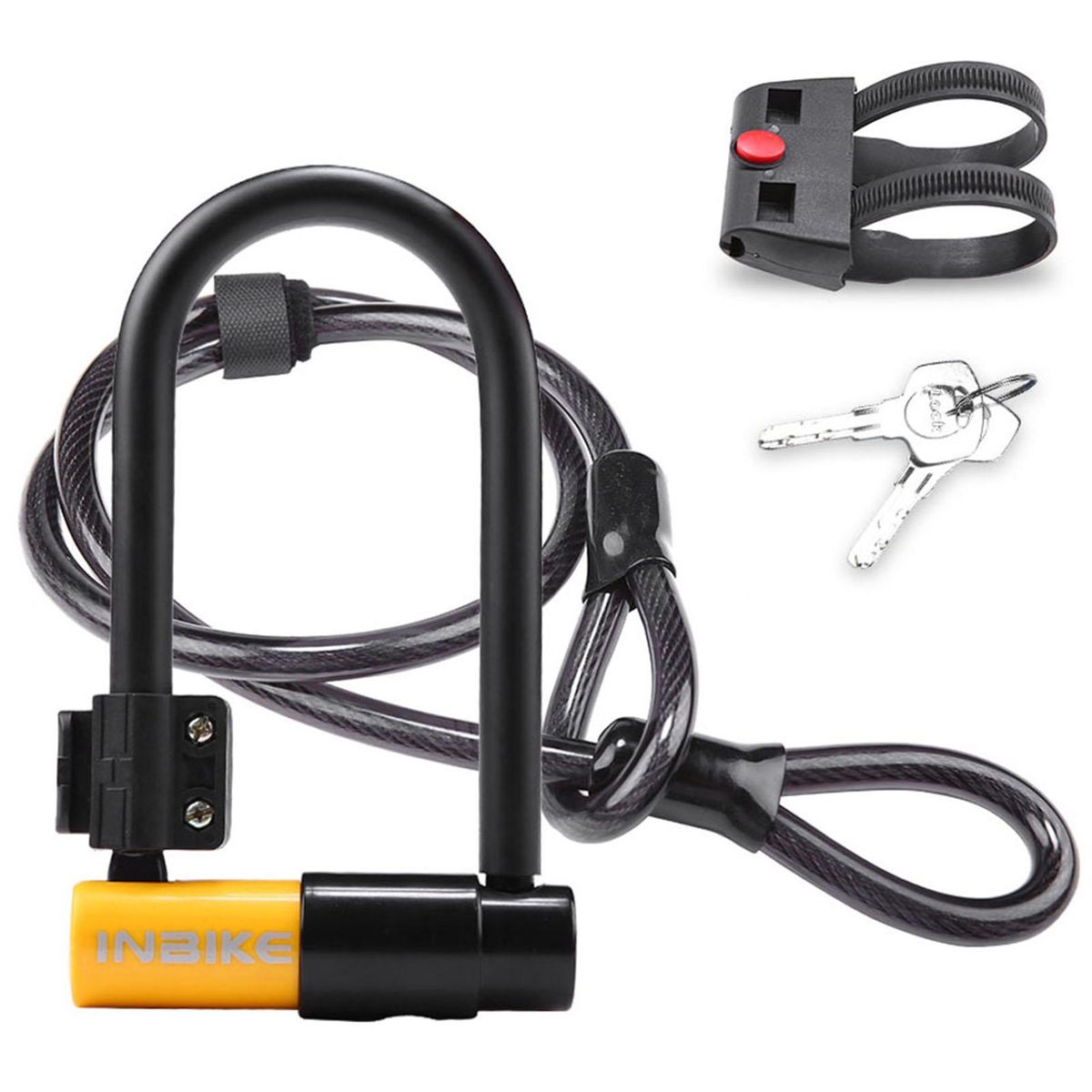 Bike Lock with 115cm/3.8ft Steel Cable Mounting Bracket Heavy Duty Bicycle U Lock Secure Lock
