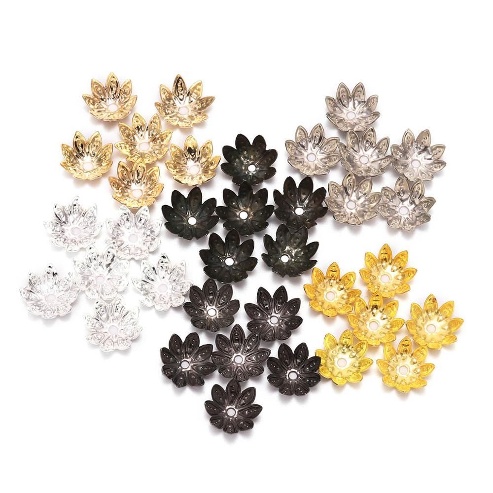 100pcs/Lot 8 10 mm  Lotus Flower Metal Loose Spacer Bead Caps Cone End Beads Cap Filigree For DIY Jewelry Finding Making