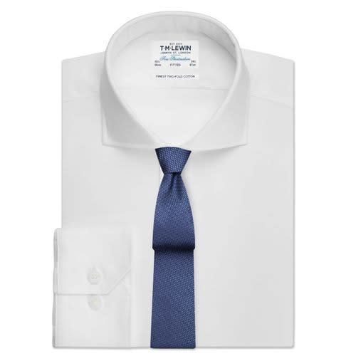 White Fine Twill Fitted Single Cuff Cutaway Collar Shirt