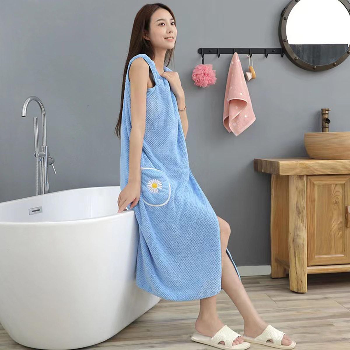 Shower Wrap Towel Highly Water Absorbent 100cmx130cm Blue