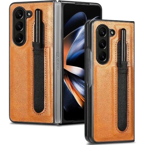 Leather Case With S Pen Included For Samsung Galaxy Z Fold 6 5g - Brown