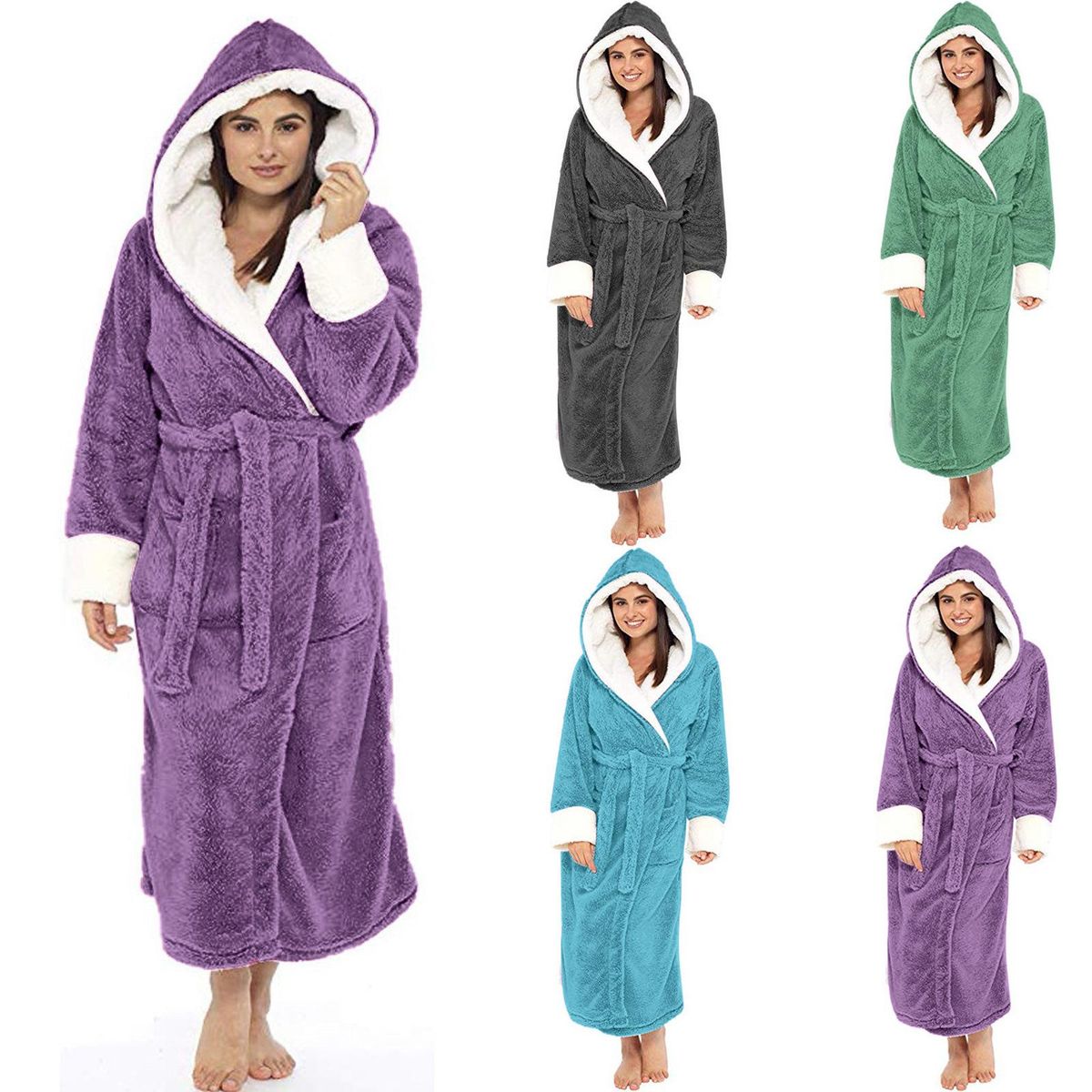 2022 women's long bathrobe robe with belt autumn and winter style