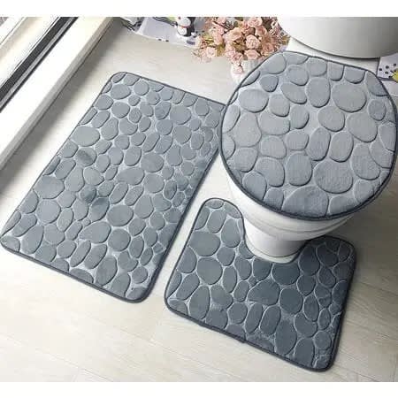 Micro-fibre Toilet Set (bath Mat + Seat Cover) Grey-3pieces