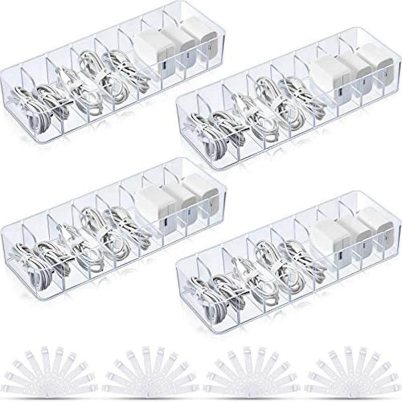 4 Pcs Clear Charger Cord Organizer Box, Cord Storage