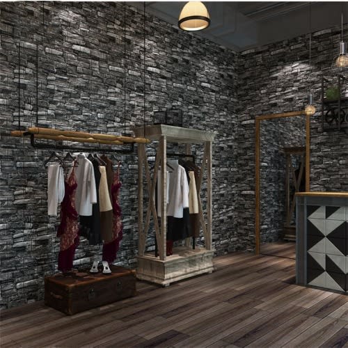Self Adhesive Brick Wallpaper Sticker -Stone Black 70x77Cm