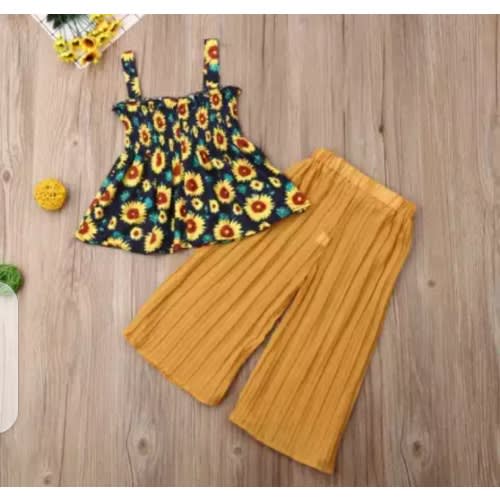 Multicolor Stretchy Top And Palazzo Pant Set For Girls