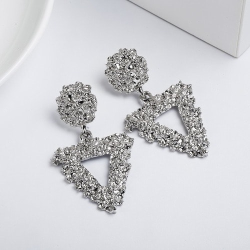 Vintage Triangle Shape Dangle Earrings - Silver Plated