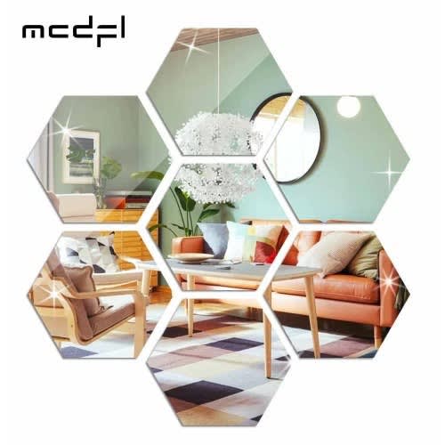 Hexagon Mirror Wall Sticker - Set Of 12