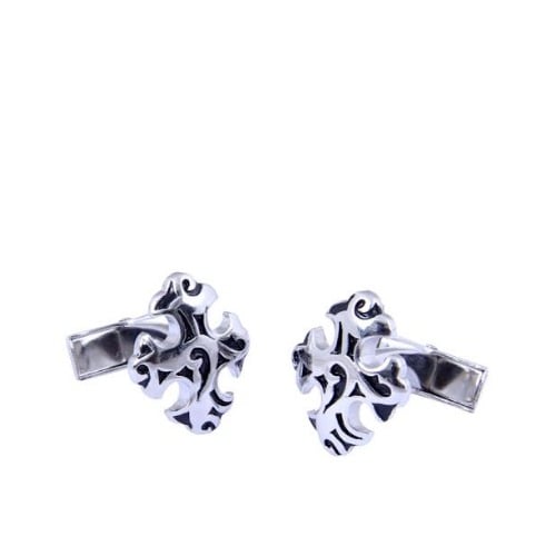 Cross-Shaped Cufflinks- Silver & Black - Mc-3976