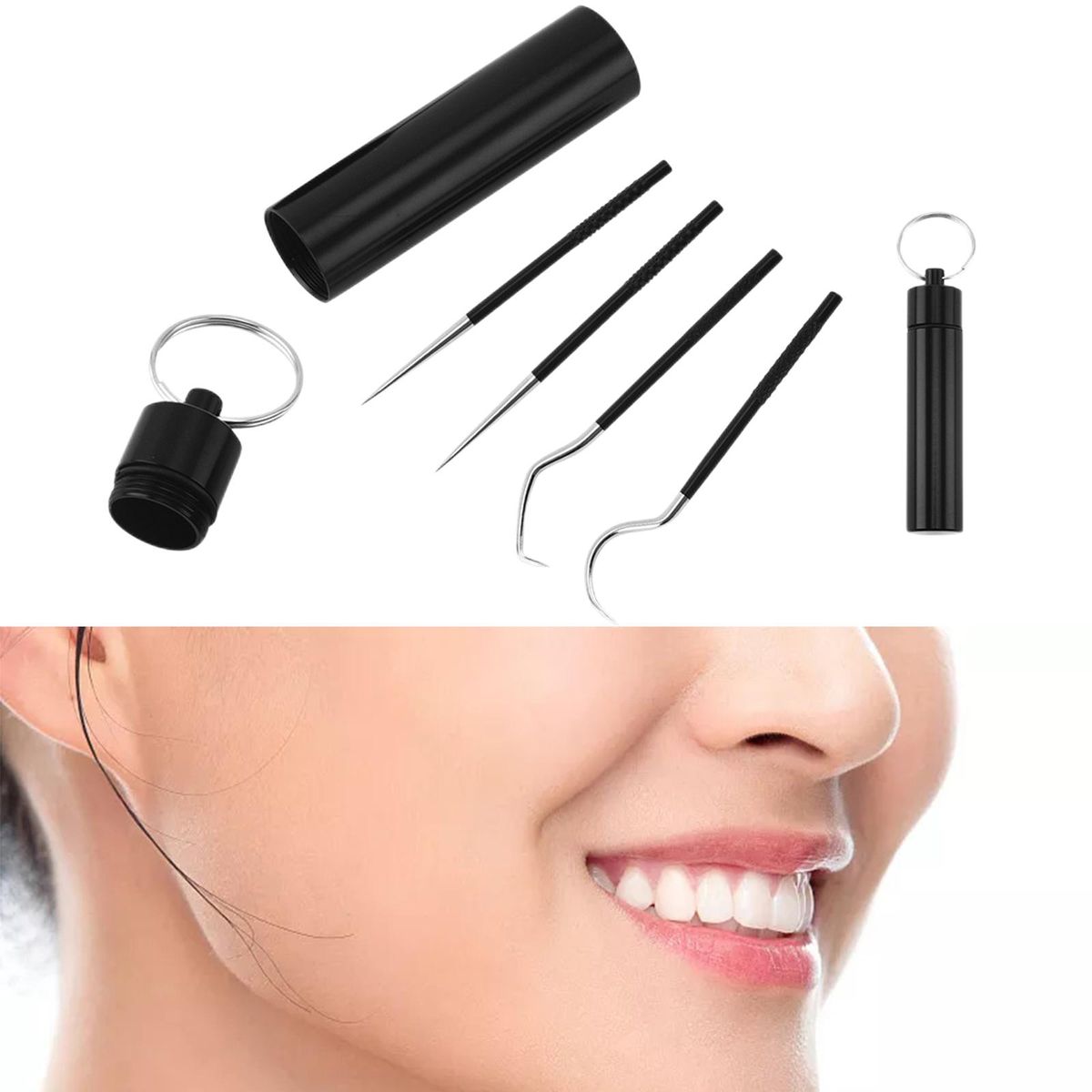 5Pcs Stainless Steel Toothpick  Cleaner Tools Reusable For Black