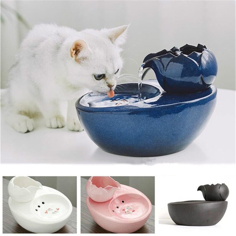 Pet Supplies Ceramic Pet Automatic Circulating Water Dispenser Pet Supplies Fountain Water Basin Drinker For Cat Dog Fountain Water Basin -- EU Plug [Pink]
