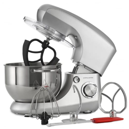 Stand Food Mixer With Splash Guard And 4 Mixer Attachments - 5.5 L - 1400W -  Silver