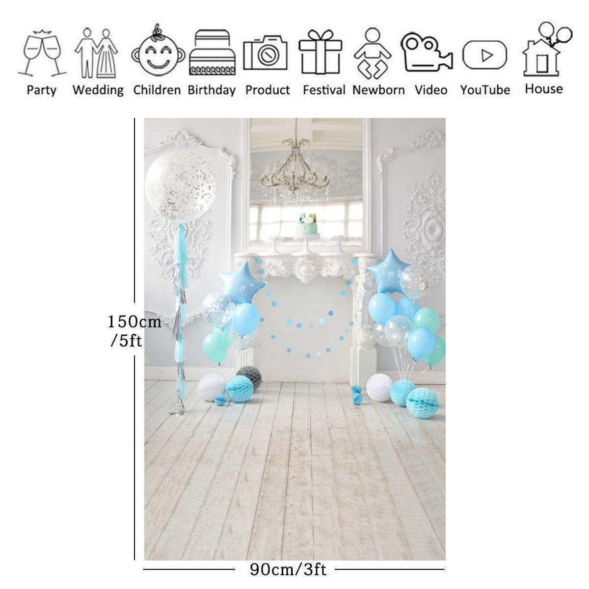 1.5x0.9m/2.1x1.5m/2.7x1.8m (5x3ft/7x5ft/9x6ft) Studio Photography Backdrop Wedding Birthday Xmas Background 1.5x0.9m