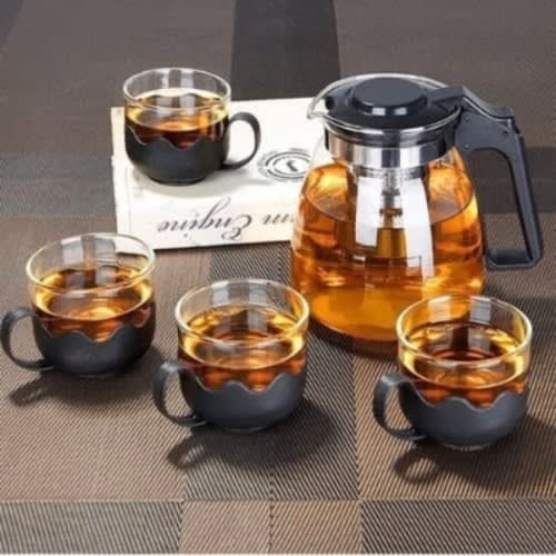 Glass Teapot Set With 4 Tea Cup - 900ml