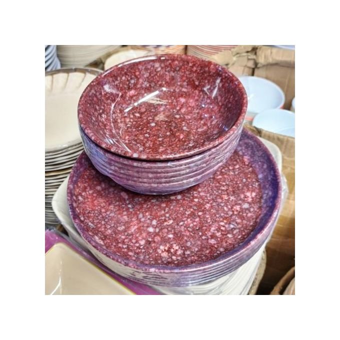 12 Pieces Unbreakable Ceramic Curved And Flat Plates (Wine)