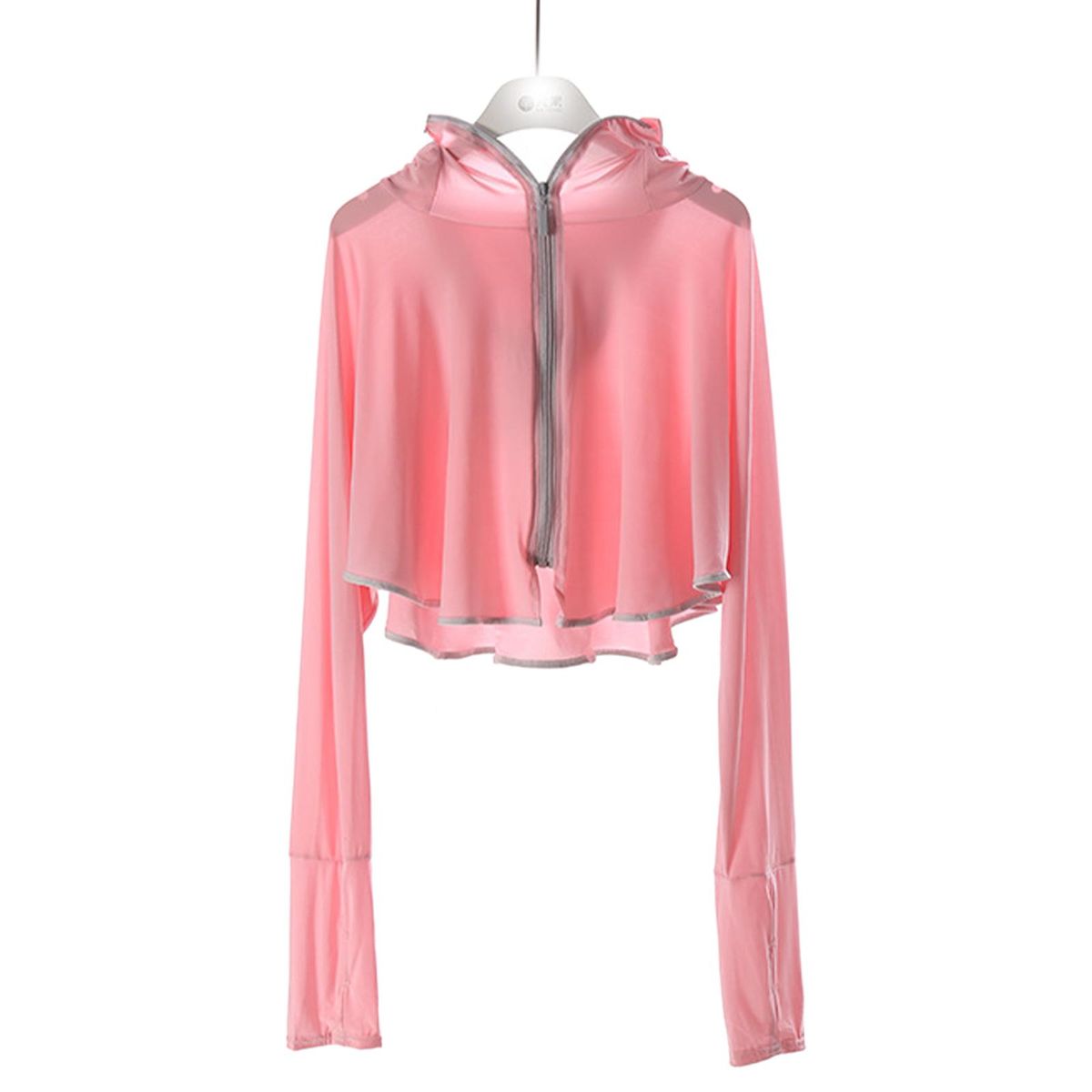 Thin Women Sun Protection Clothing Shirt Hooded Summer Full Zip Pink