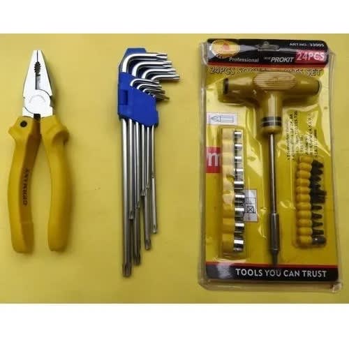 Plier + Allen Key Set 9pc + T Screw Driver Handle