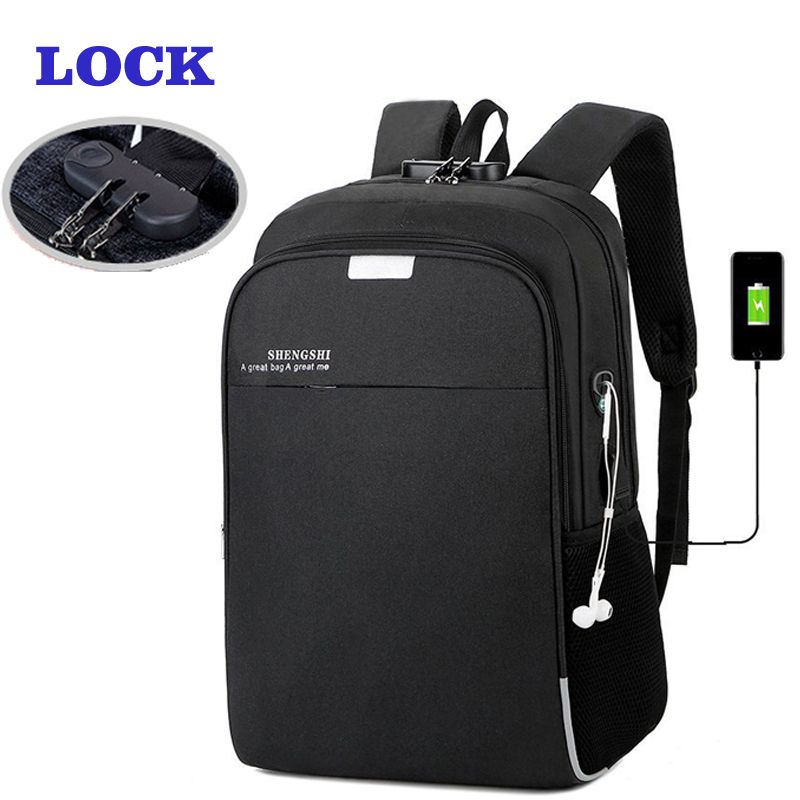 Password Lock Anti Theft Laptop Backpack Black