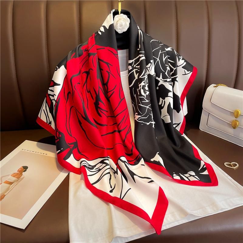 90x90CM Women Twill Silk Big Square Scarf Shawl Fashion Luxury Printed Graphic Design Branded Scarfs Ladies Decoration Scarves