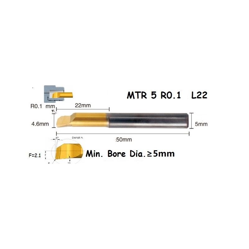 MTR 5 R0.1 L22 Lathe Turning Tool Tiny Boring Bar
