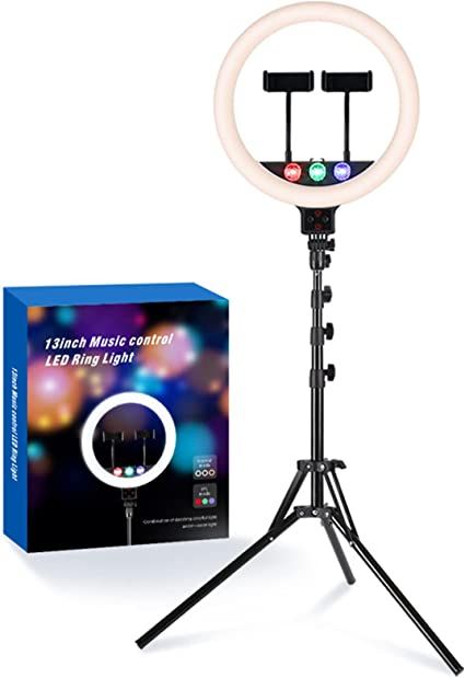 13" Music Control Ring Light +2 Phone Holder + Strong Tripod