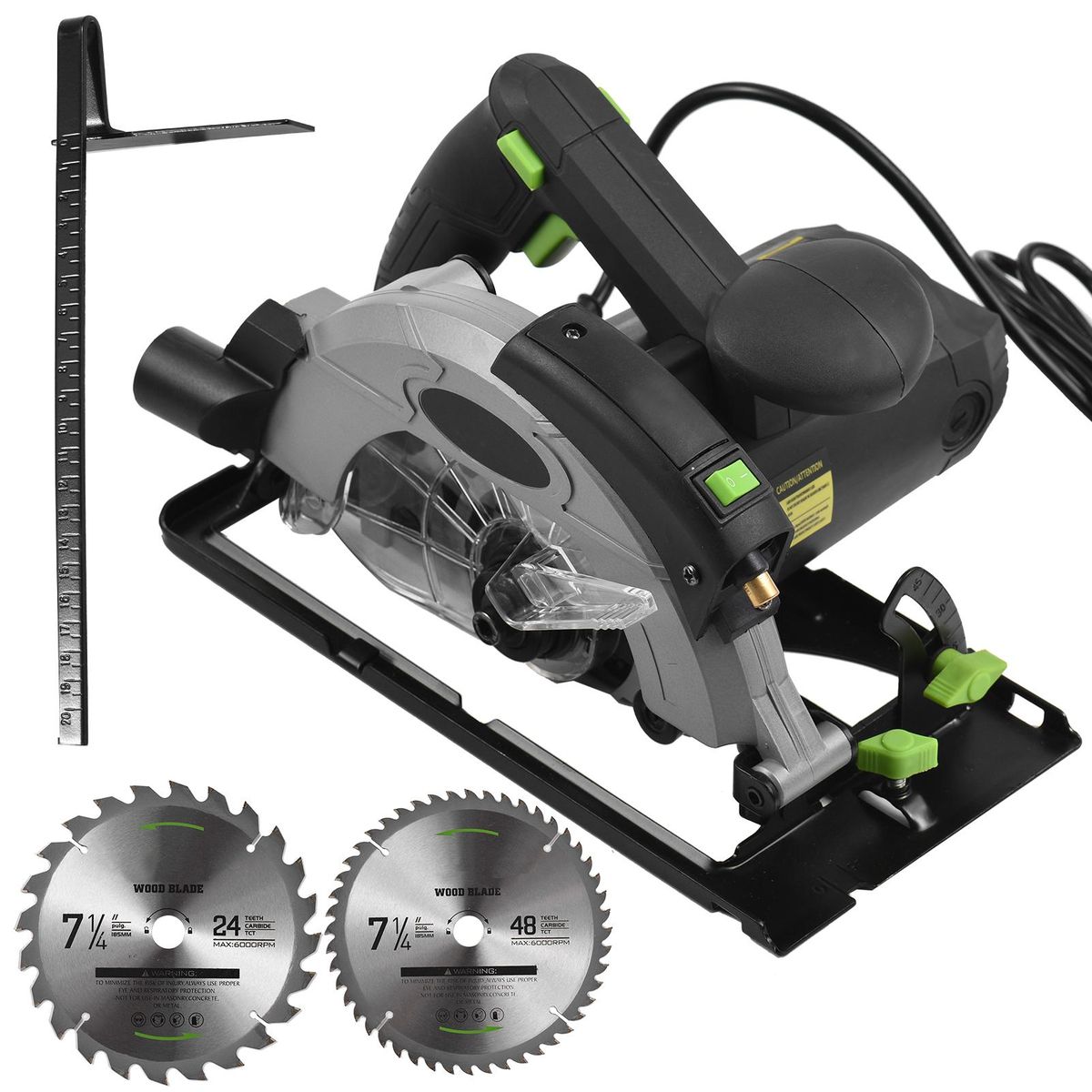 Corded Circular Saw 12A 5500RPM Power Circular Saw with 7-1/4'' Saw Blade and Laser Guide 2.45'' (90&deg;) & 1.81'' (45&deg;) Max. Cutting Depth for Wood Plastic Cutting 3 Blades US