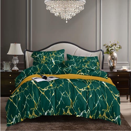 Bedsheet duvet And Four Pillowcases - Green & yellow splashes