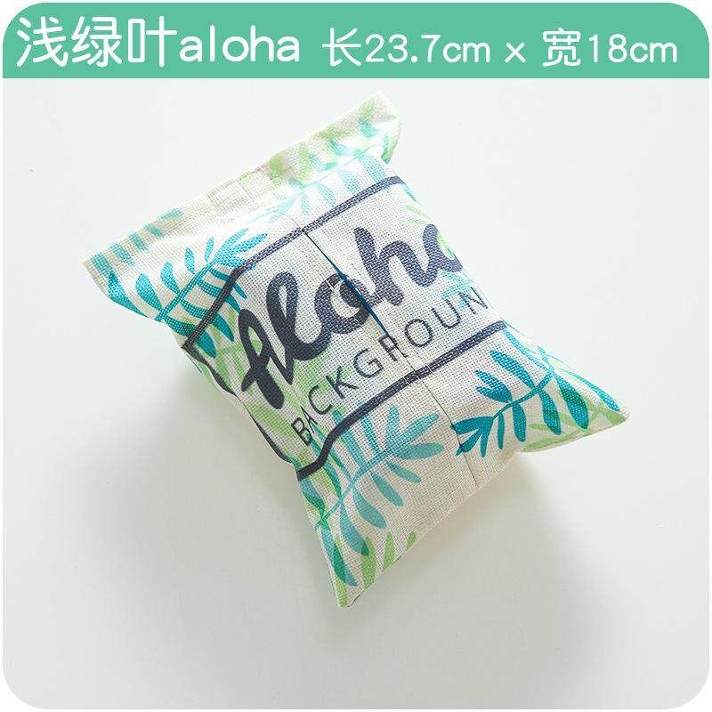 Family Nordic Plant Tampon Hemp Tissue Box Living Room Bedroom Tissue Cover Rainforest Cloth Art Suction Bag Light Green Leaf Aloha {23.7 * 18cm}