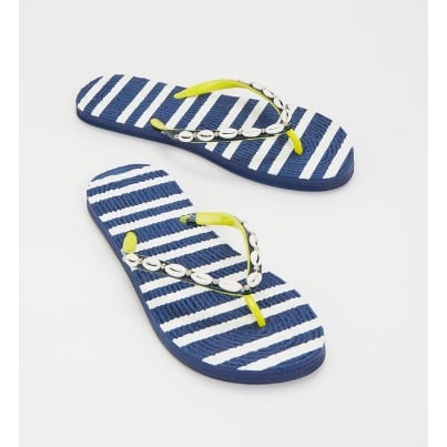 Navy Strip Shell Detail Flip Flops