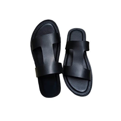 Men's Leather Slippers - Black