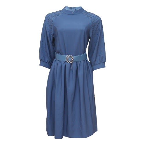 Blue Stoned Sleeve Dress With Pockets