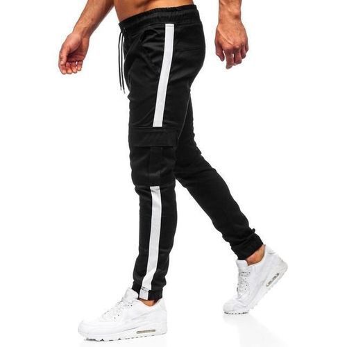 Black Combat Joggers With White Stripe
