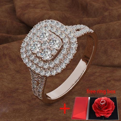 Rose Gold Diamond Engagement And Wedding Ring +ring Box