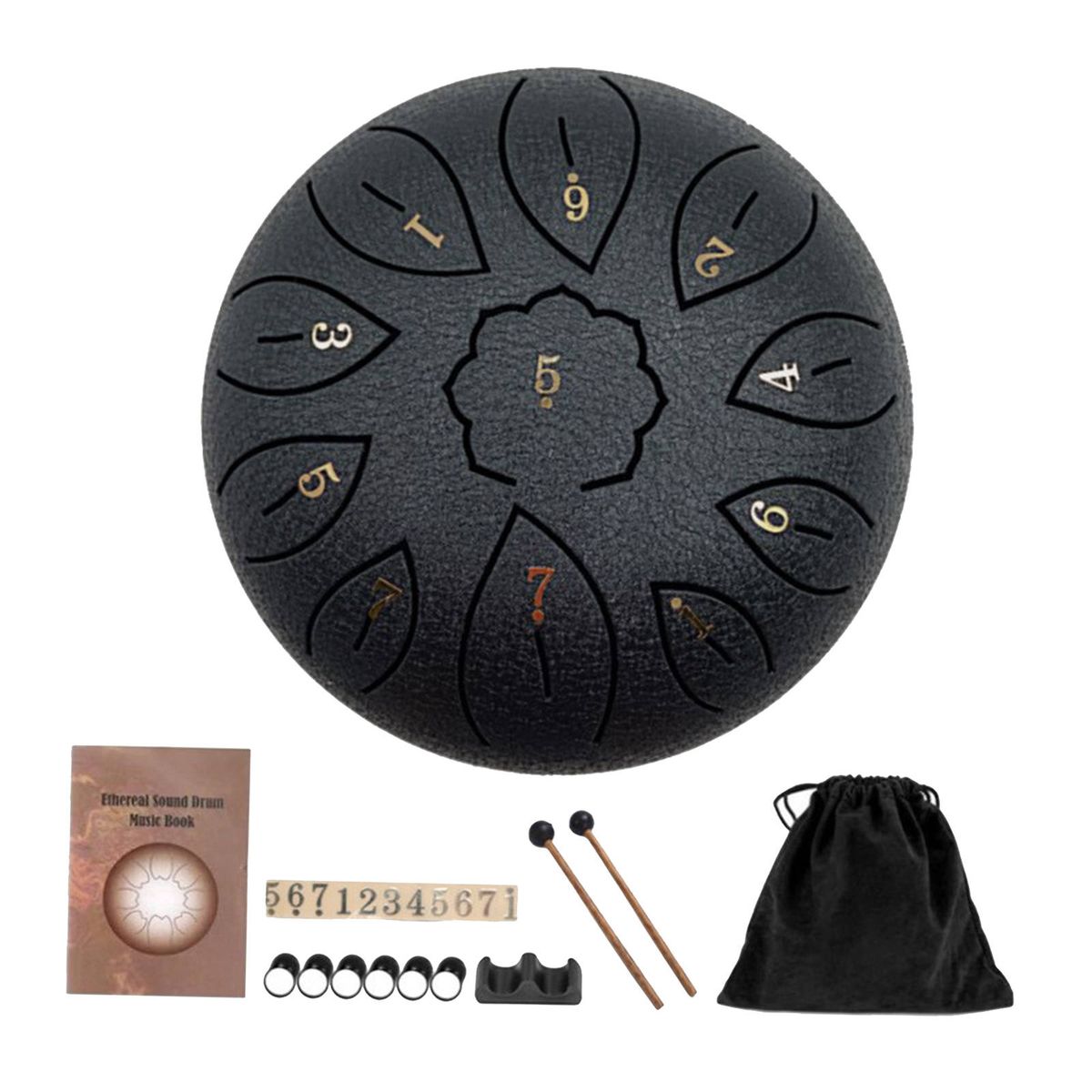 11 Notes Steel Tongue Drum Hand Pan With Drumsticks Carrying Bag Black