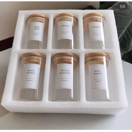 Glass Spices Jar Container Storage Bottle - 6 Pcs
